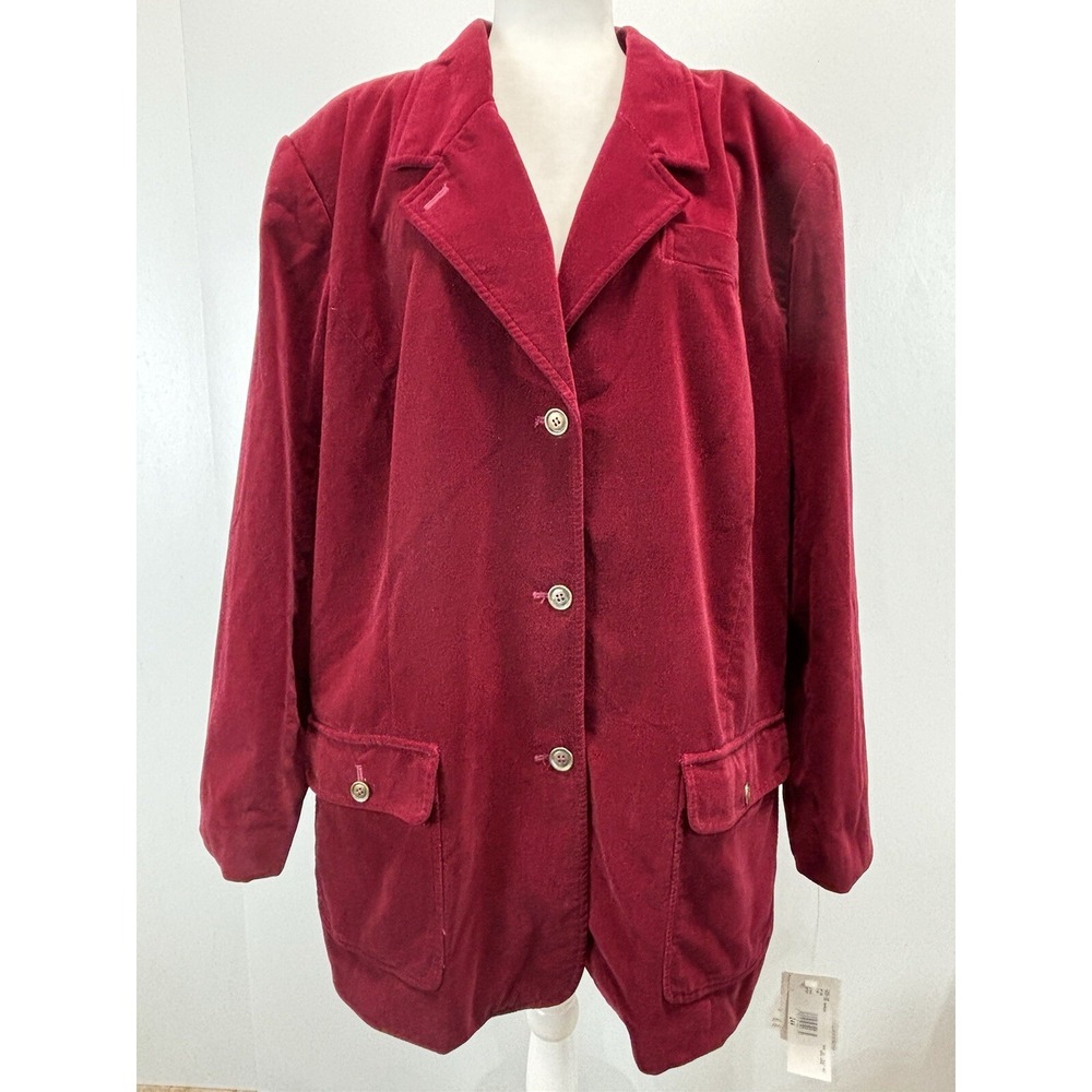 NEW! Vtg Jones New York Velvet Blazer Jacket Sz 24W Plus Red Classic Holiday